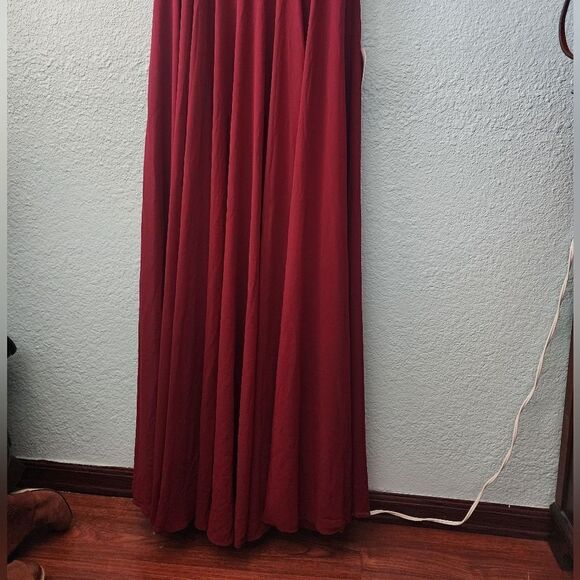 Lulu's Divine Evening Burgundy Lace Chiffon Maxi Dress Sz M Formal Wedding Party - Picture 7 of 16